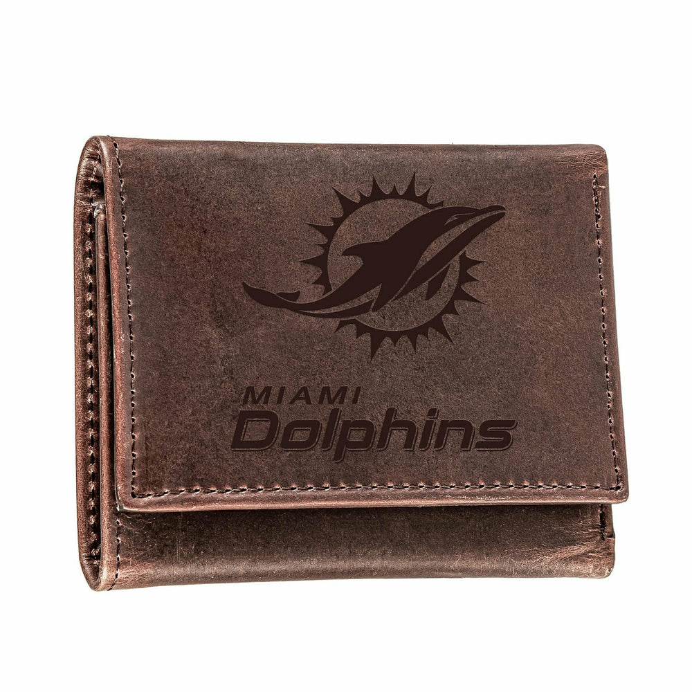 Miami Dolphins, Tri-Fold Wallet, Brown, CH, 100% Genuine Leather, NFL, Home