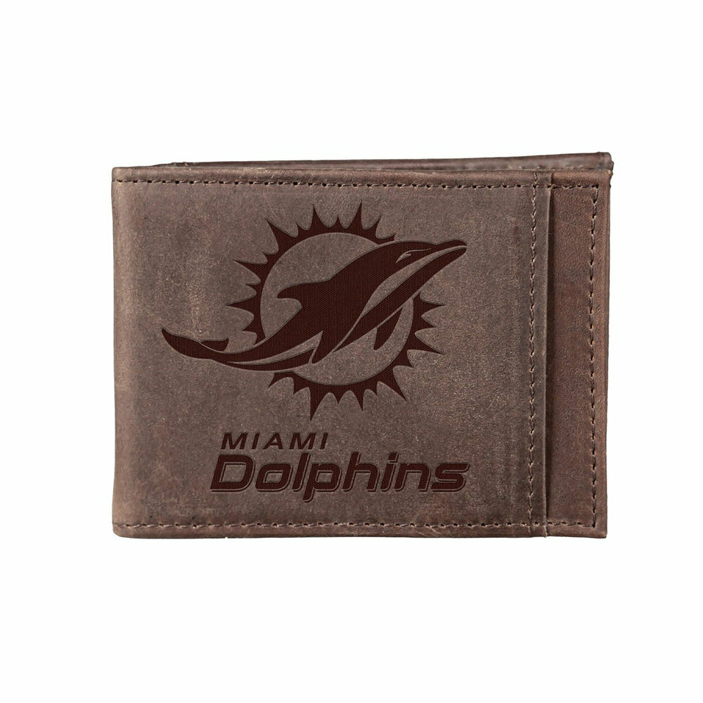 Front Pocket Wallet w/ RFID Blocking, Miami Dolphins, Brown, NFL, Home