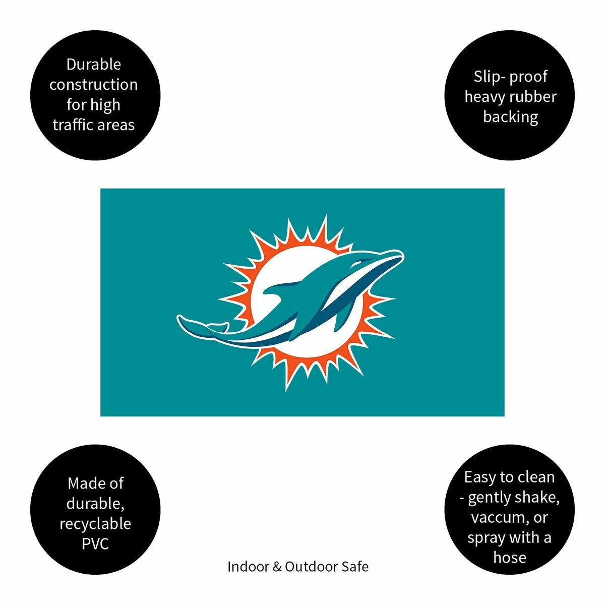 Full Color PVC Mat, 16" x 28", Miami Dolphins, NFL
