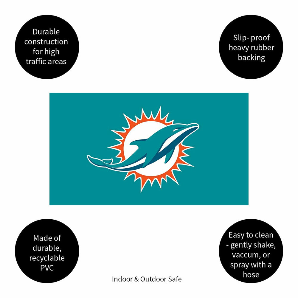 Full Color PVC Mat, 16" x 28", Miami Dolphins, NFL