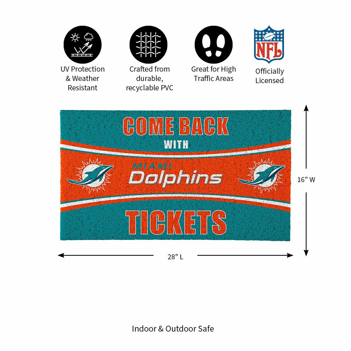 28" x 16" PVC Trapper Mat, Come Back with Tickets, Miami Dolphins, NFL