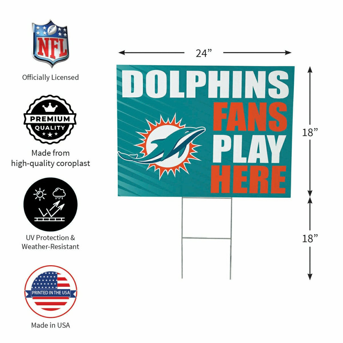 Miami Dolphins Coroplast Yard Sign "Fans Play Here", NFL, Home
