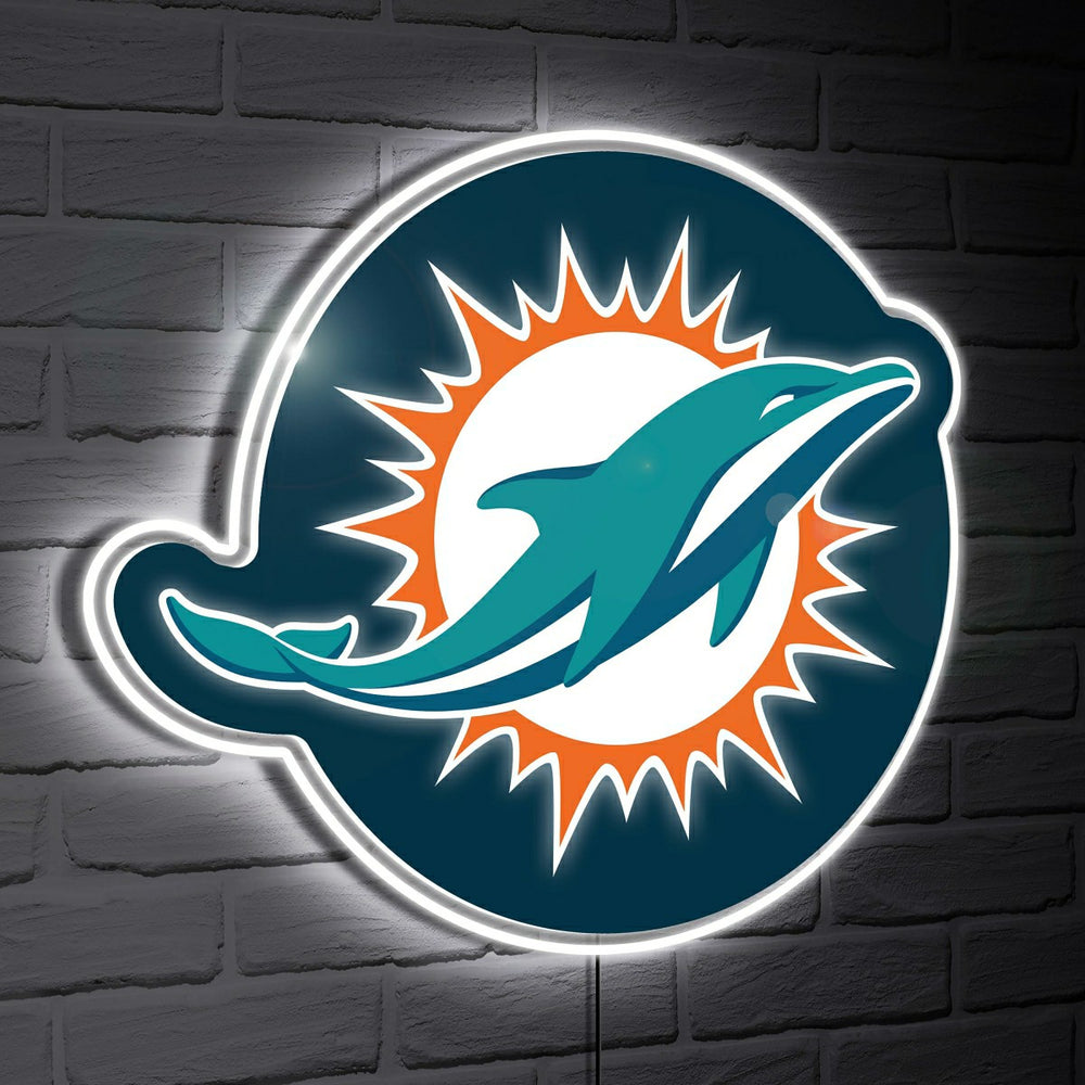 Miami Dolphins LED Wall Decor, Glazelite, Logo, NFL, Home