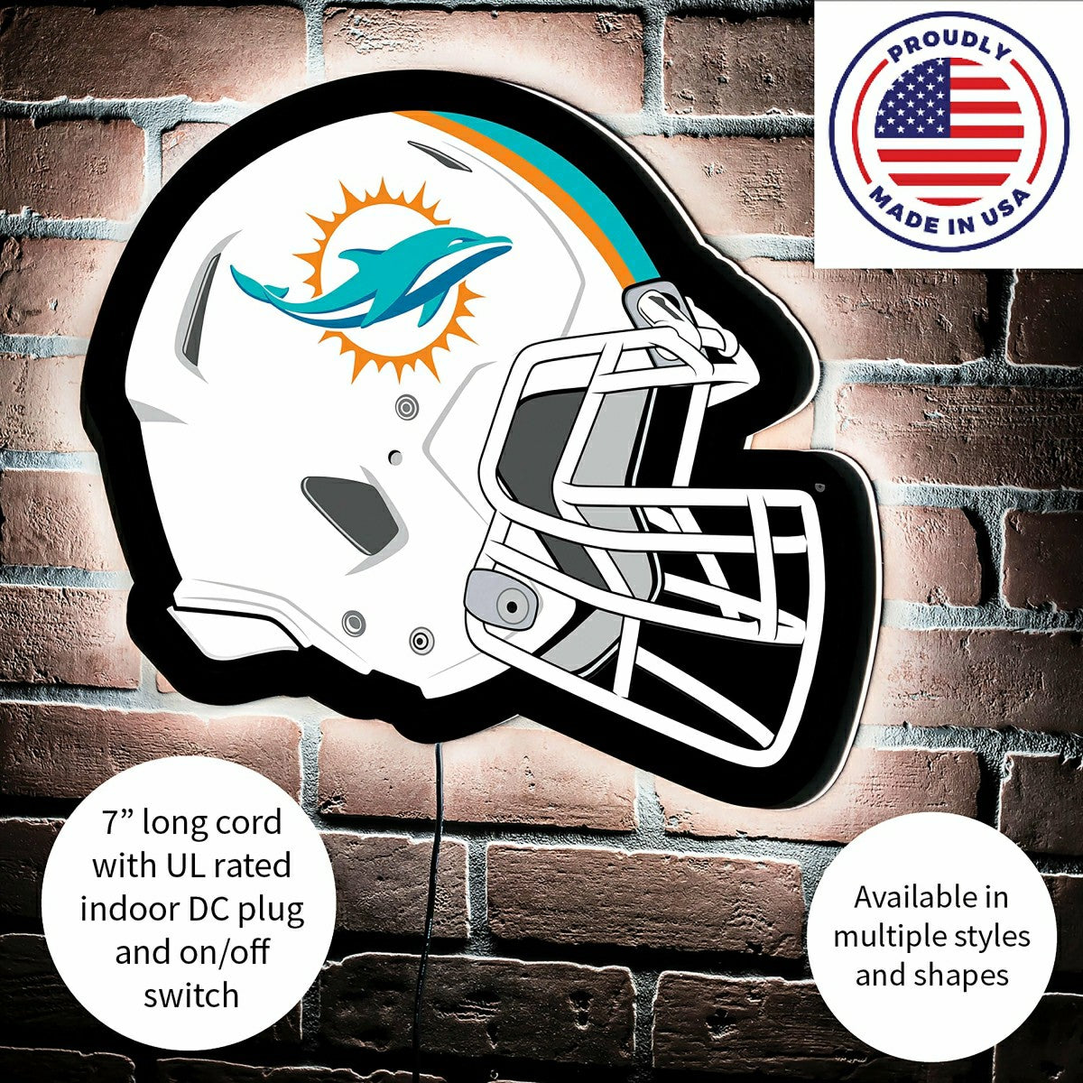 LED Wall Decor, Helmet, Miami Dolphins, NFL, Home
