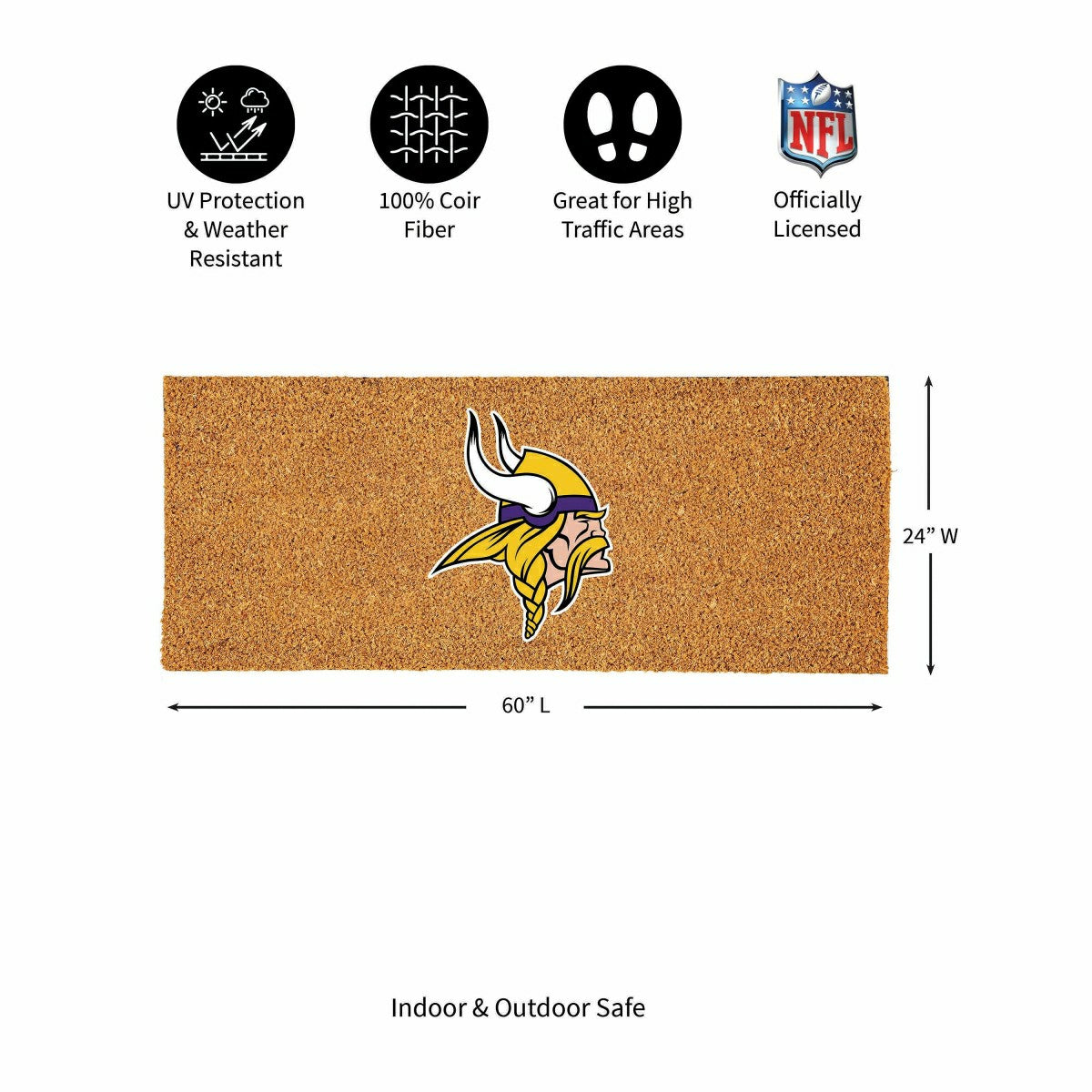 Minnesota Vikings Extra Large Full Color Coir Mat, 60"x24", NFL