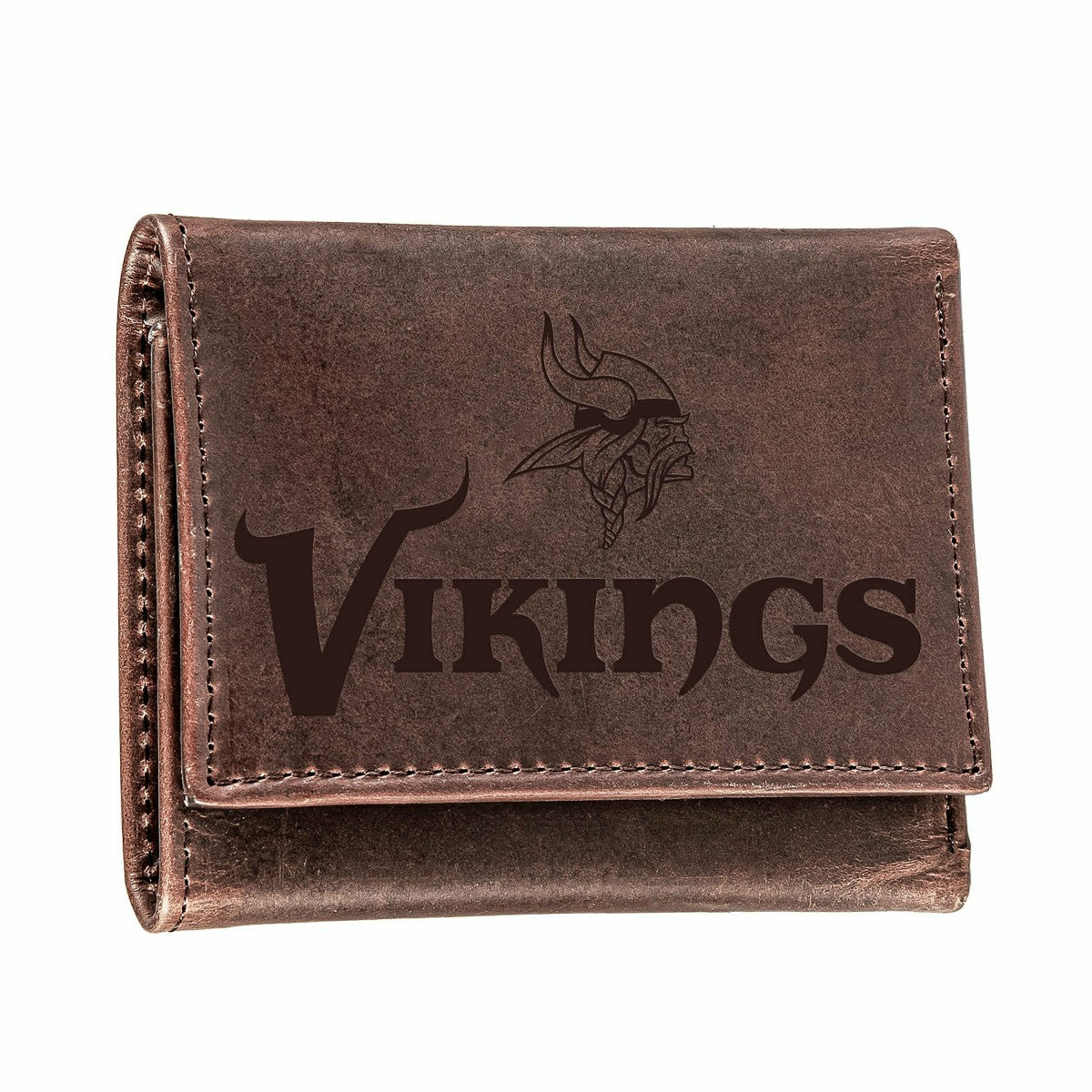 Minnesota Vikings, Tri-Fold Wallet, Brown, CH, 100% Genuine Leather, NFL, Home