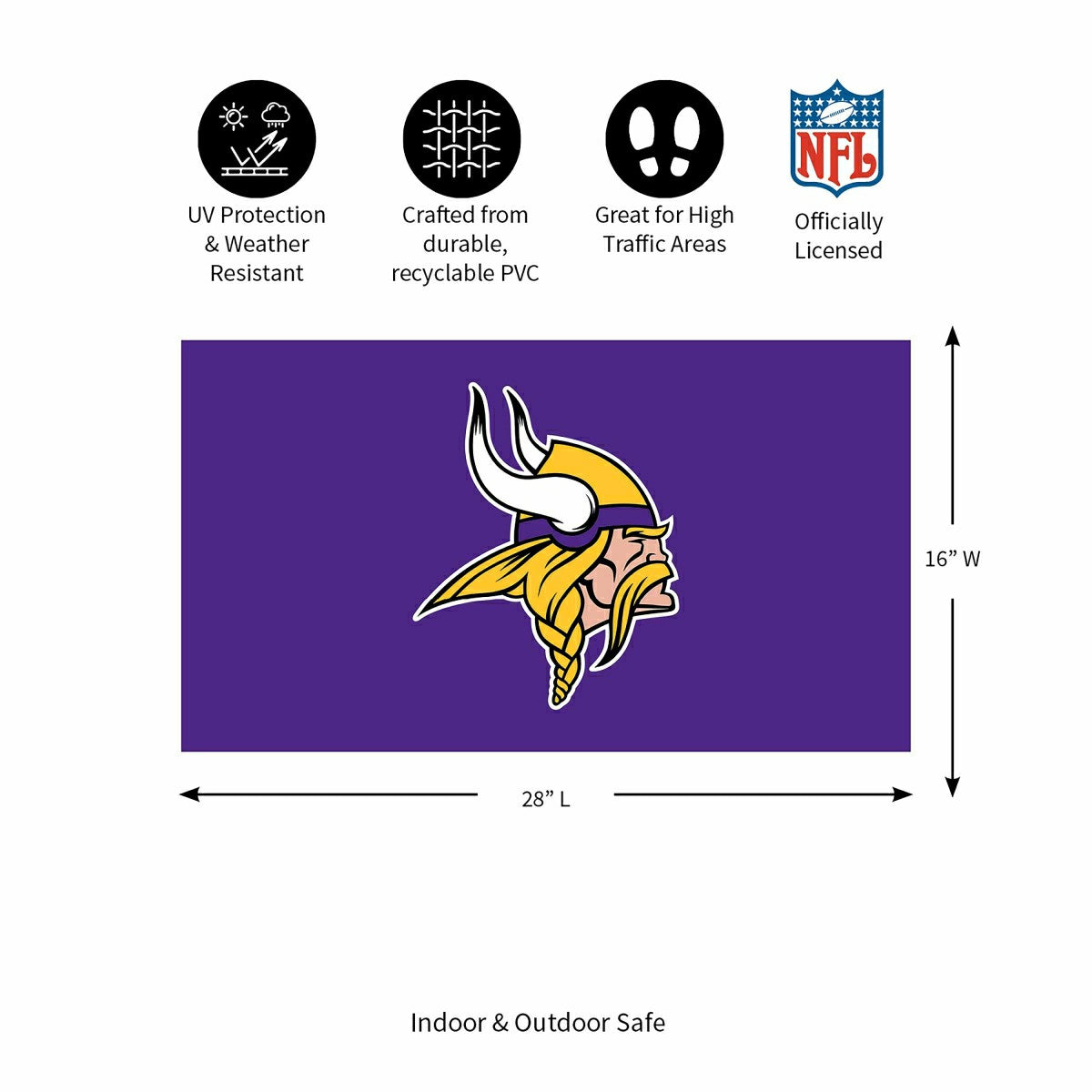 Full Color PVC Mat, 16" x 28", Minnesota Vikings, NFL