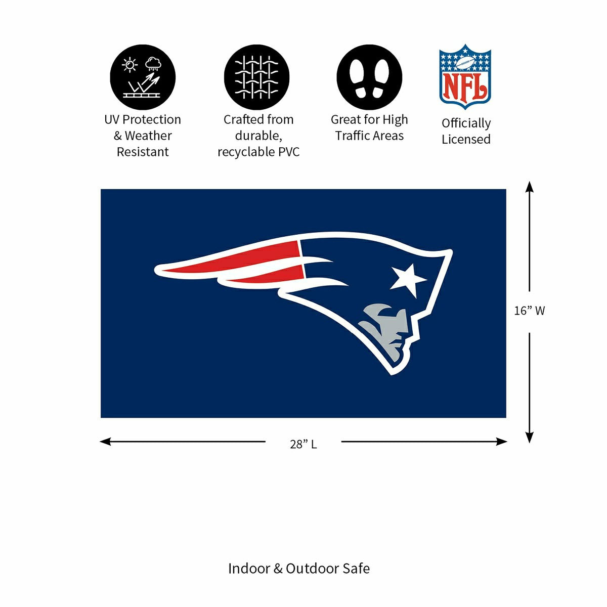 Full Color PVC Mat, 16" x 28", New England Patriots, NFL