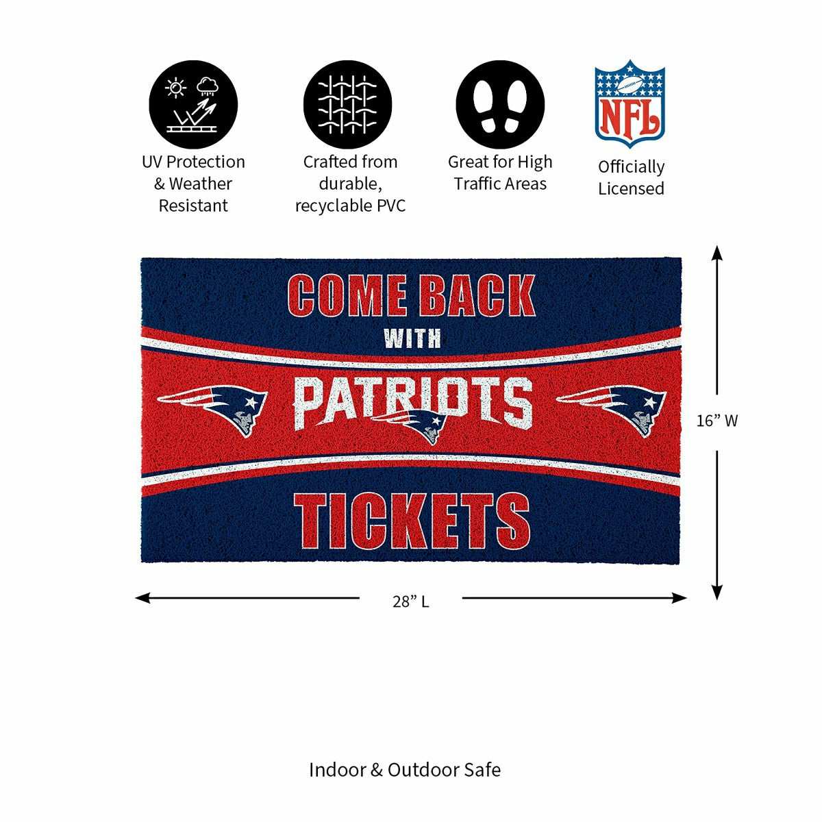 28" x 16" PVC Trapper Mat, Come Back with Tickets, New England Patriot, NFL
