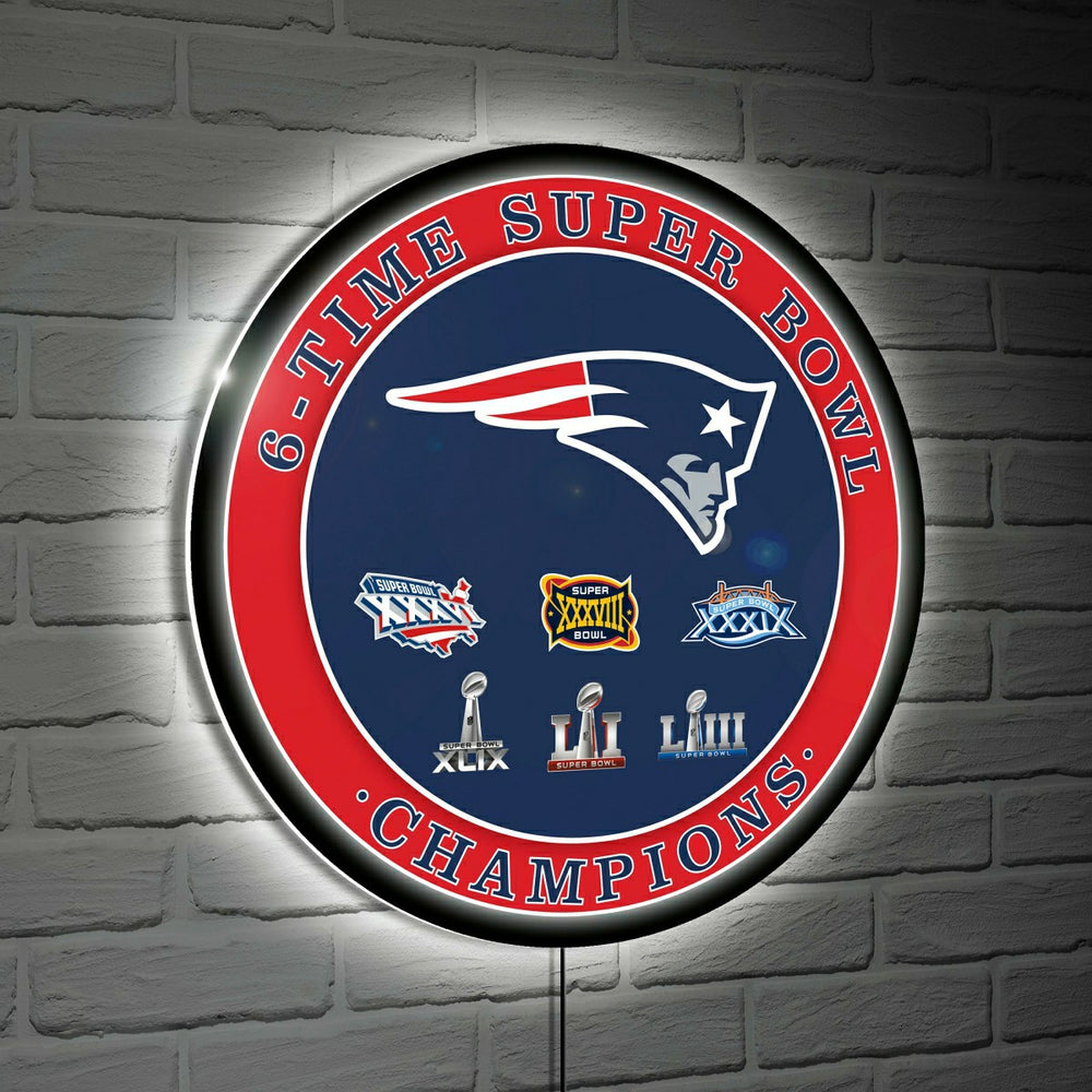 New England Patriots 4X Superbowl Champions Football Round LED Wall De, NFL, Home