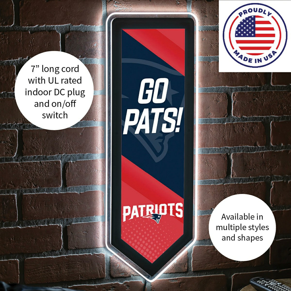 LED Wall Decor, Pennant, New England Patriots, NFL, Home