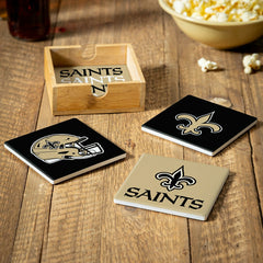 New Orleans Saints Ceramic Coasters Set, 4pcs with Wood Caddy, NFL