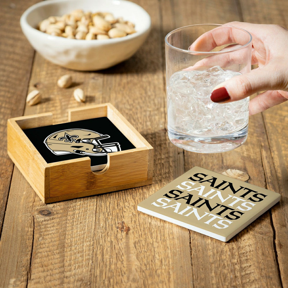 New Orleans Saints Ceramic Coasters Set, 4pcs with Wood Caddy, NFL