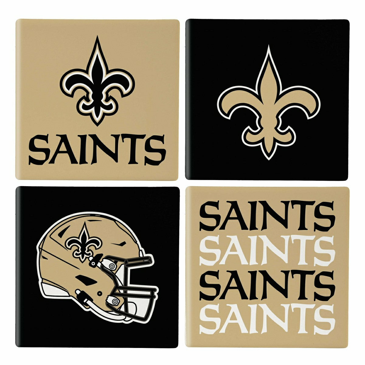 New Orleans Saints Ceramic Coasters Set, 4pcs with Wood Caddy, NFL