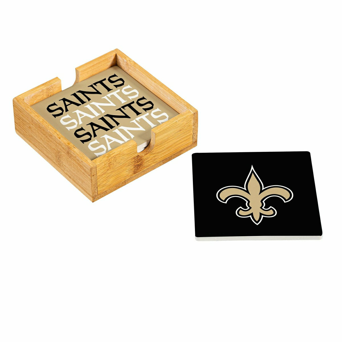 New Orleans Saints Ceramic Coasters Set, 4pcs with Wood Caddy, NFL