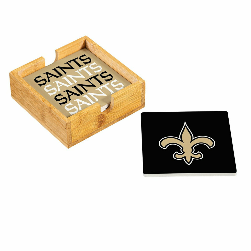 New Orleans Saints Ceramic Coasters Set, 4pcs with Wood Caddy, NFL