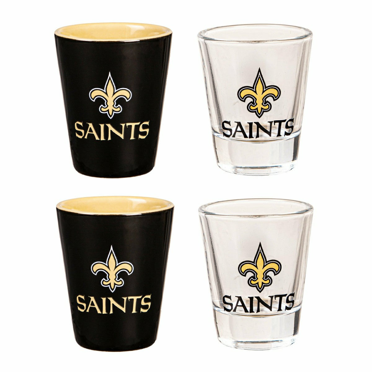 New Orleans Saints 4-Piece Ceramic and Glass 2oz. Shot Glass Set, NFL, Home