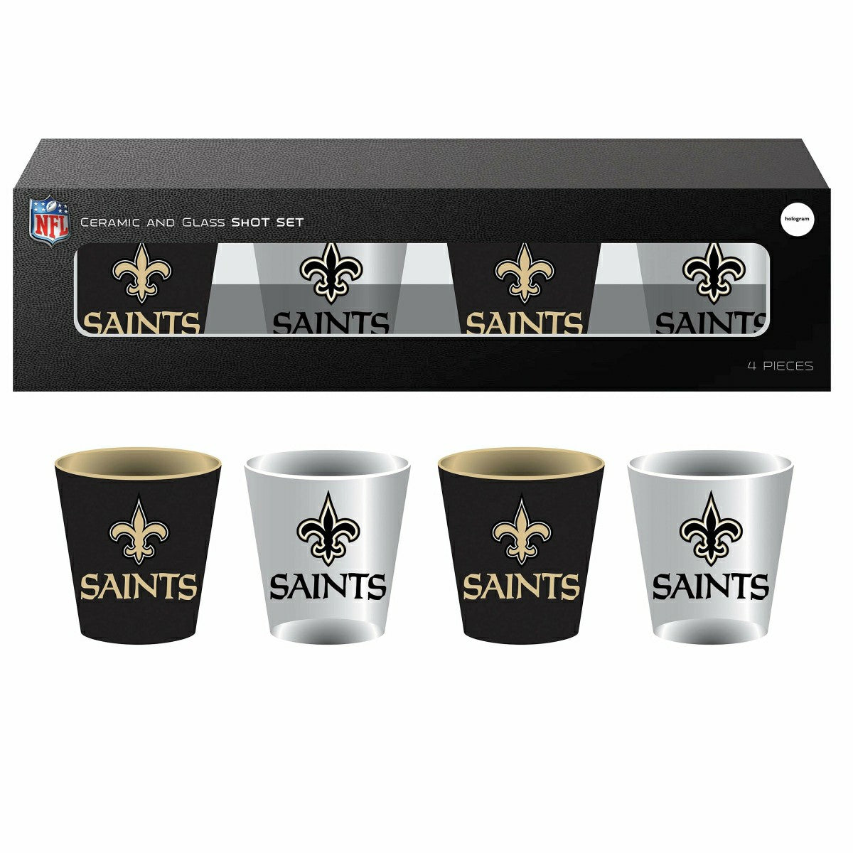 New Orleans Saints 4-Piece Ceramic and Glass 2oz. Shot Glass Set, NFL, Home