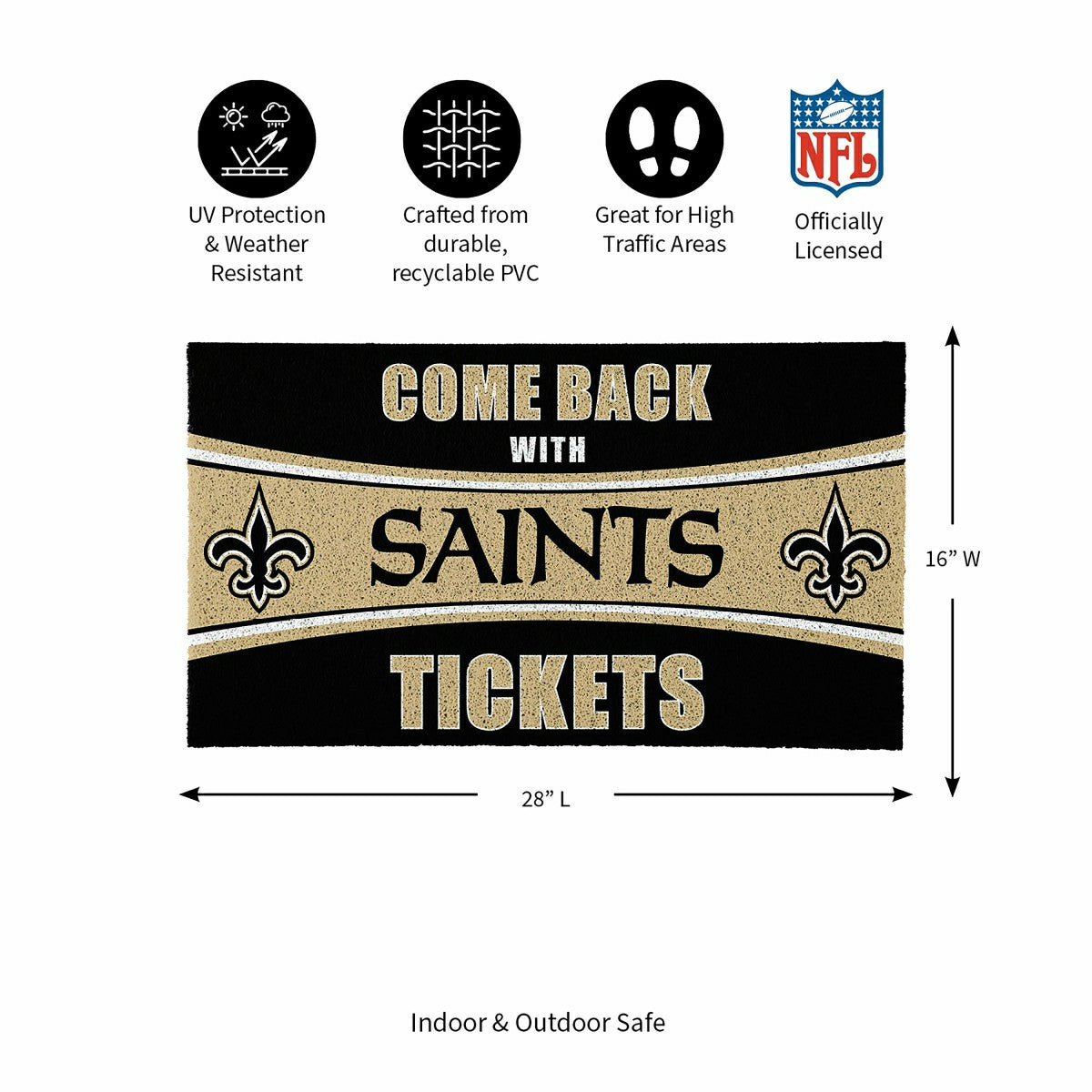 28" x 16" PVC Trapper Mat, Come Back with Tickets, New Orleans Saints, NFL