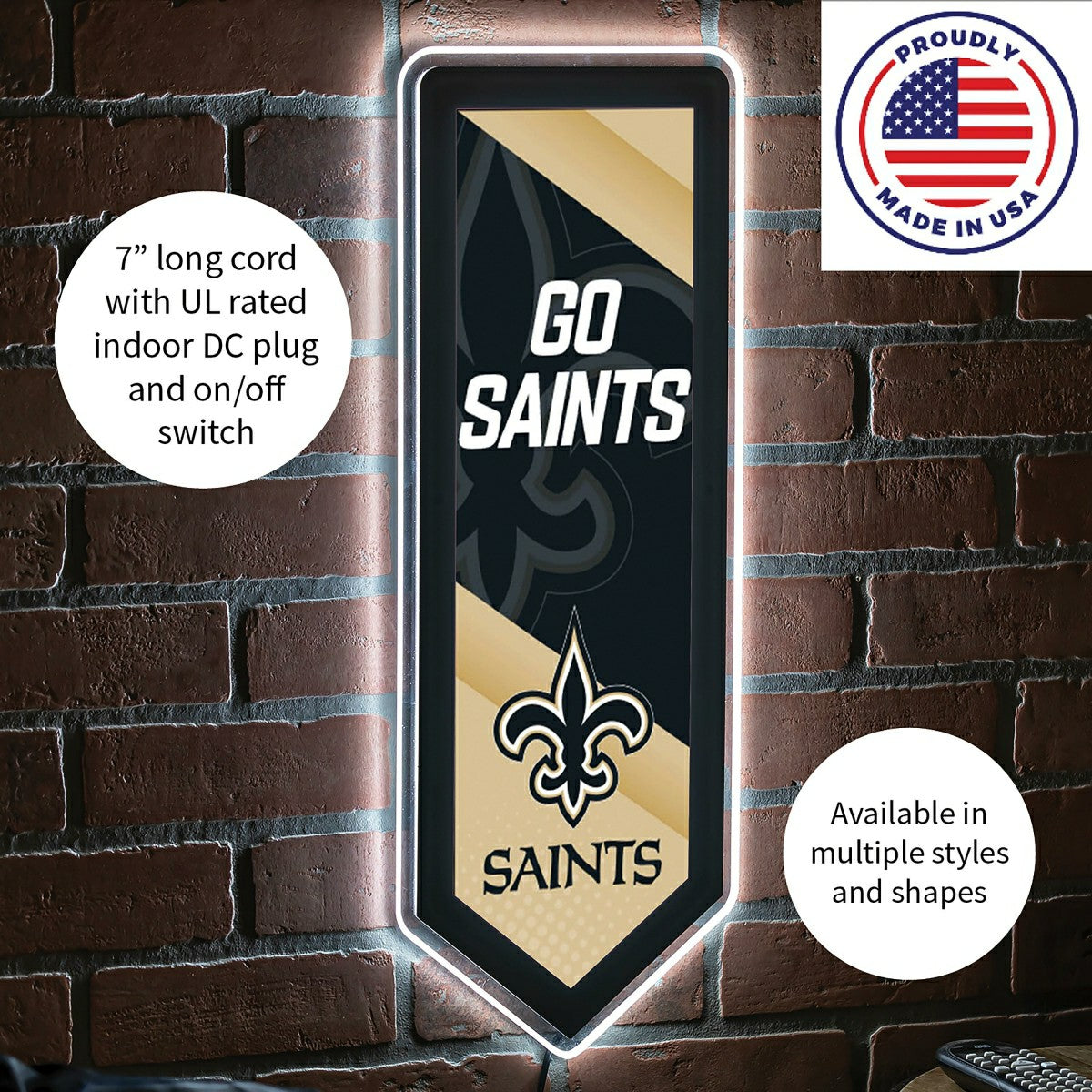 LED Wall Decor, Pennant, New Orleans Saints, NFL, Home