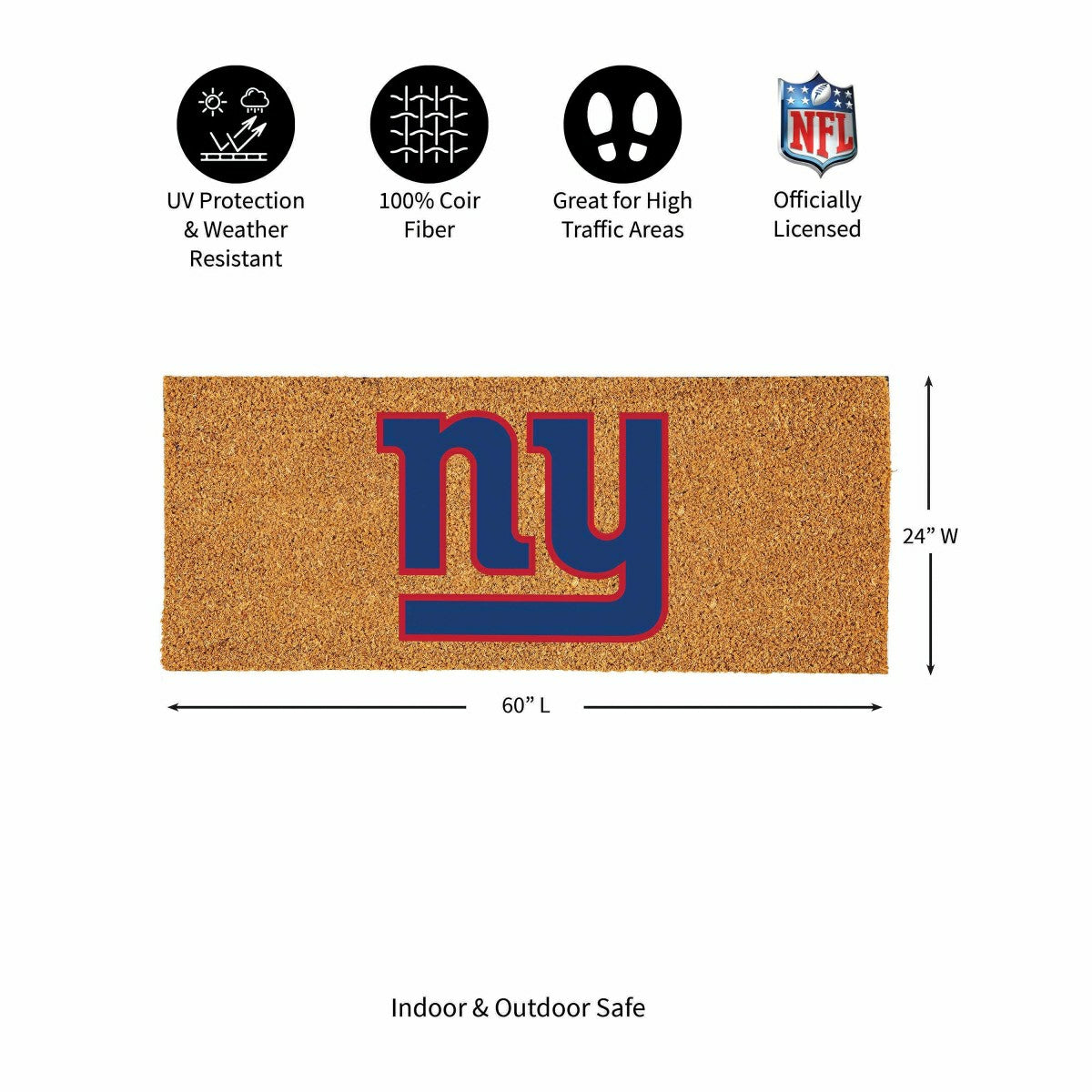 New York Giants Extra Large Full Color Coir Mat, 60"x24", NFL