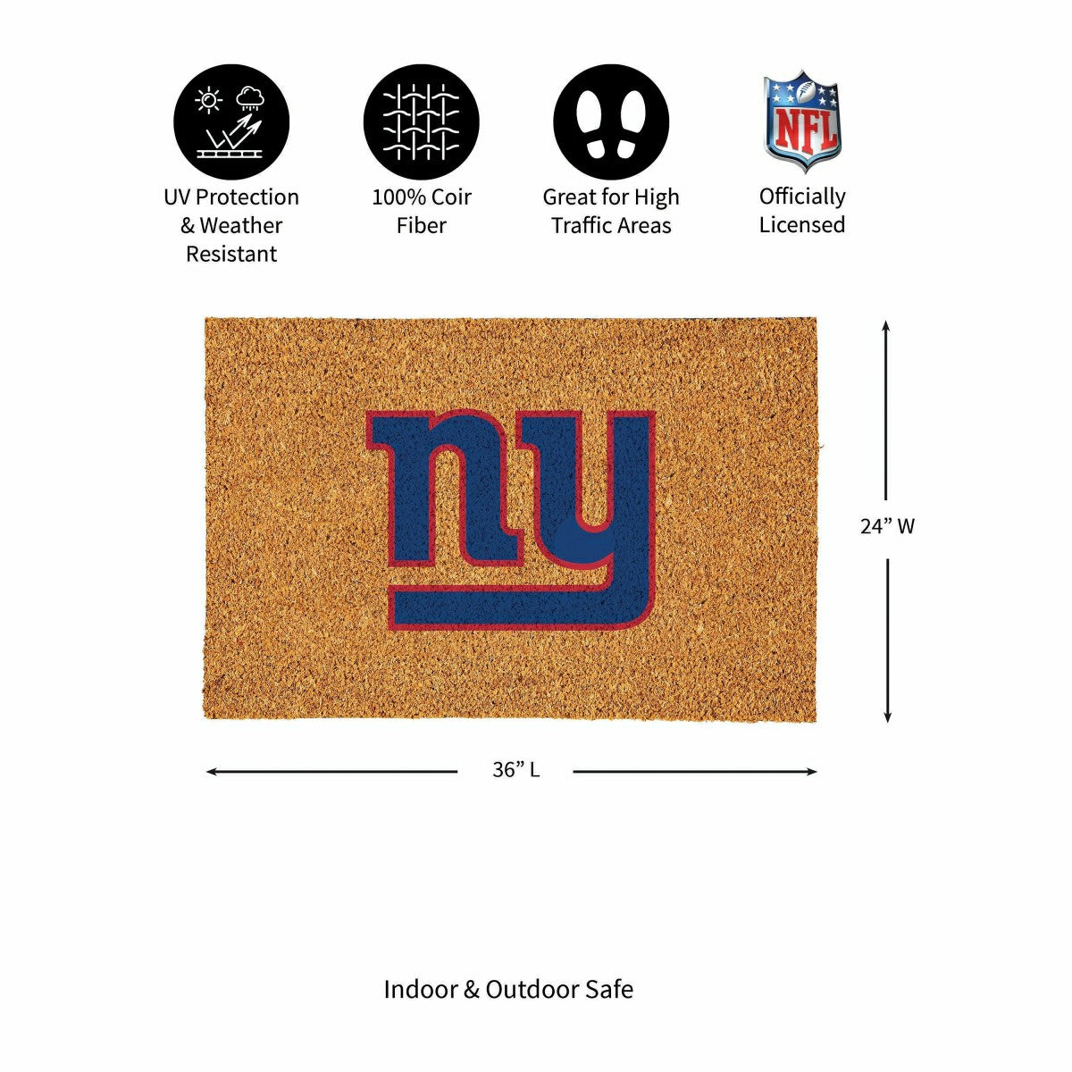New York Giants Large Full Color Coir Mat, 36"x24", NFL