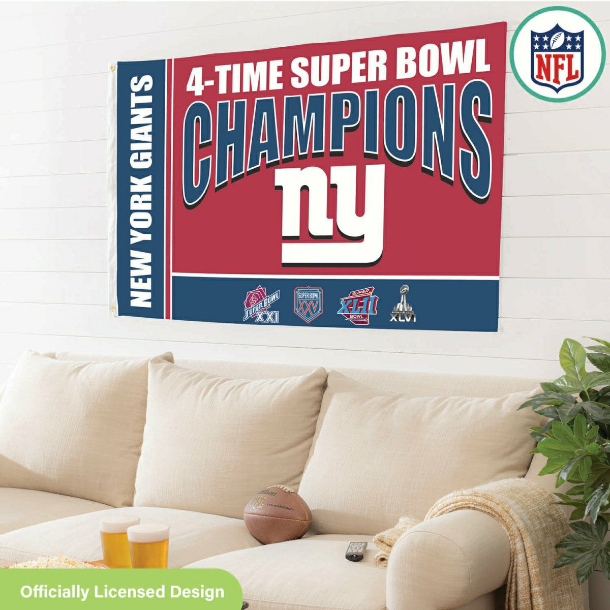New York Giants 6X Superbowl Champions Football 3x5 Flag, NFL, Home