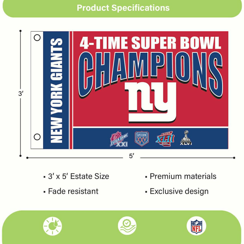 New York Giants 6X Superbowl Champions Football 3x5 Flag, NFL, Home
