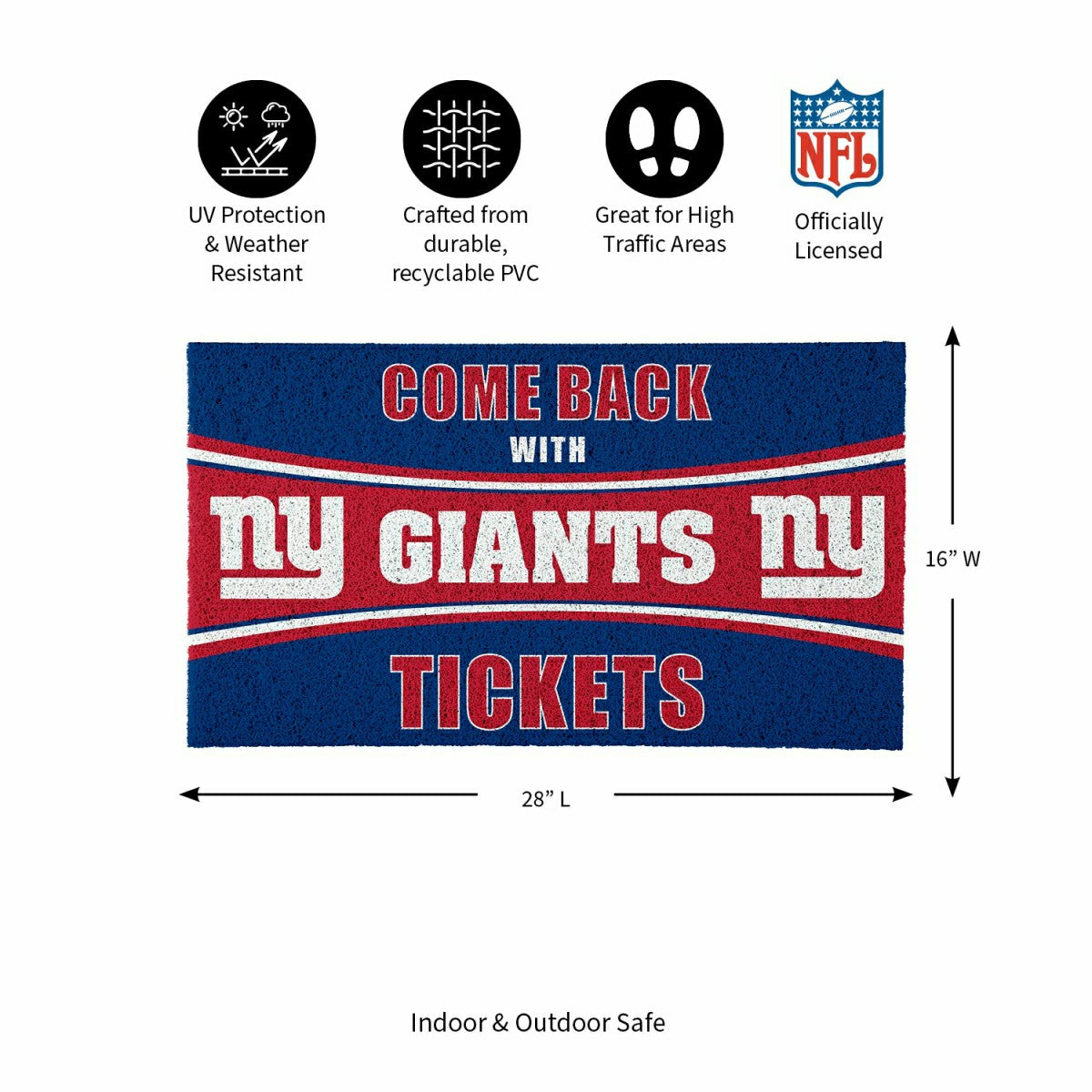 28" x 16" PVC Trapper Mat, Come Back with Tickets, New York Giants, NFL