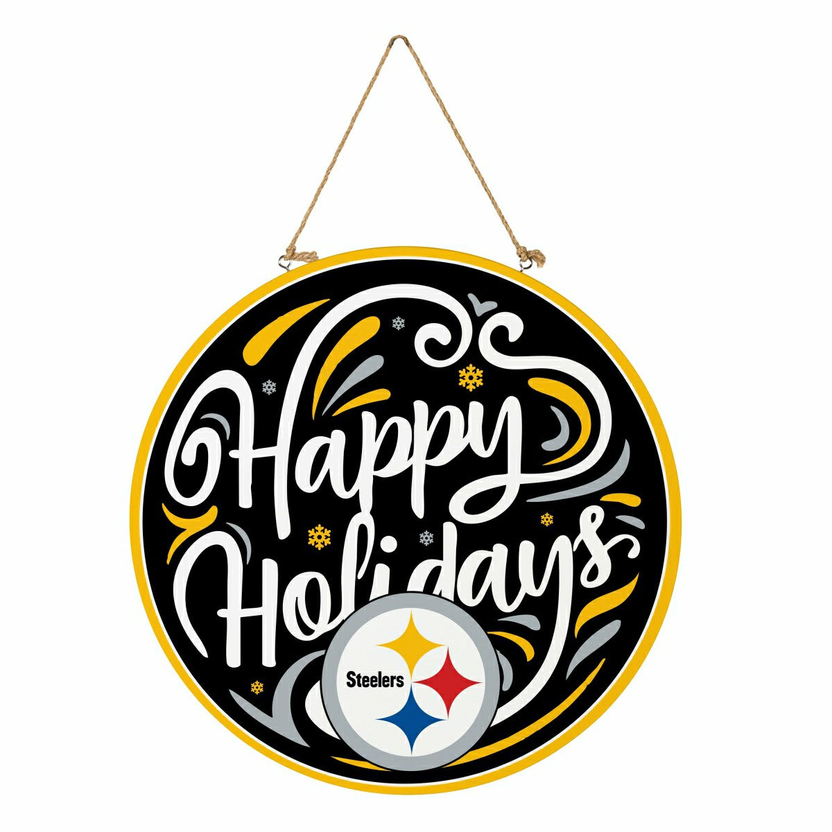 Pittsburgh Steelers Holiday Round Door Décor with Hanging Rope, 18x18, NFL, Home