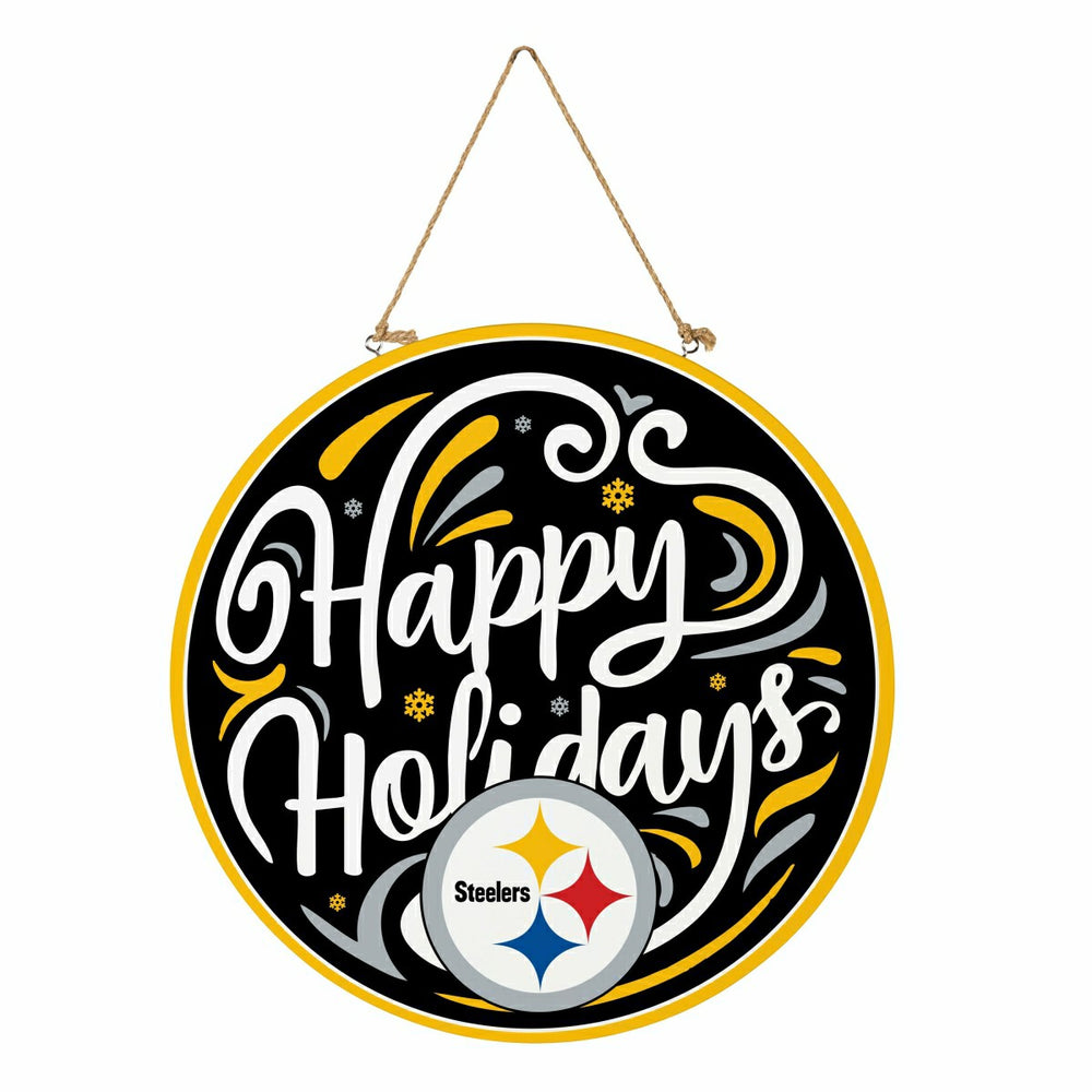 Pittsburgh Steelers Holiday Round Door Décor with Hanging Rope, 18x18, NFL, Home