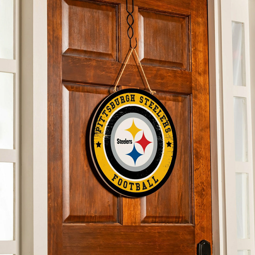 Pittsburgh Steelers Round Door Décor with Hanging Rope, 18x18, NFL, Home