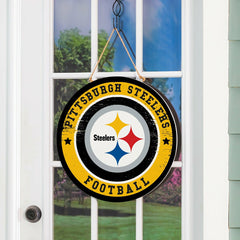 Pittsburgh Steelers Round Door Décor with Hanging Rope, 18x18, NFL, Home