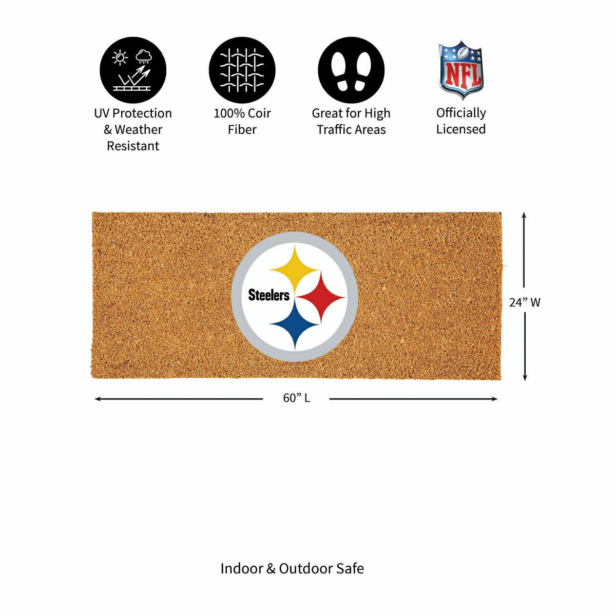 Pittsburgh Steelers Extra Large Full Color Coir Mat, 60"x24", NFL