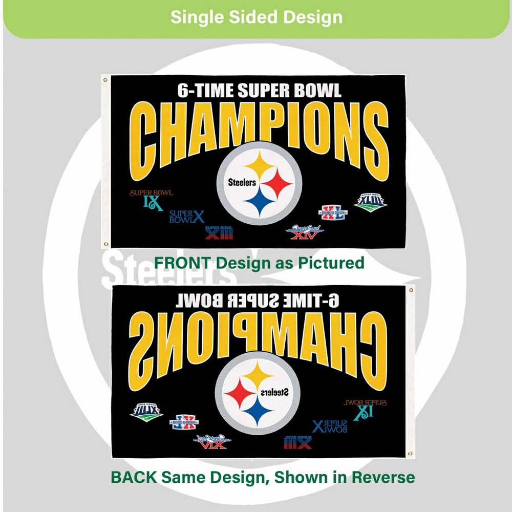Pittsburgh Steelers 6X Superbowl Champions Football 3x5 Flag, NFL, Home