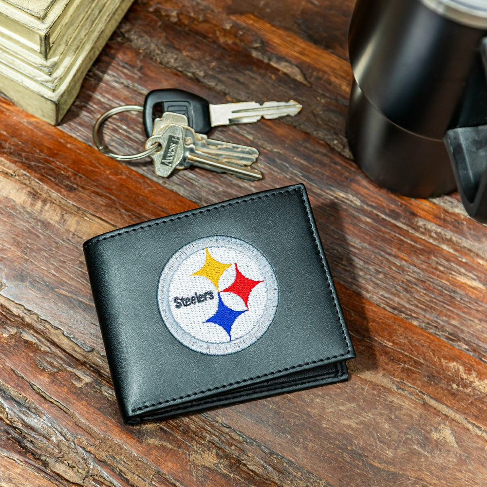 Pittsburgh Steelers Black Bi-Fold Embroidered Wallet w/ RFID Blocking, NFL, Home