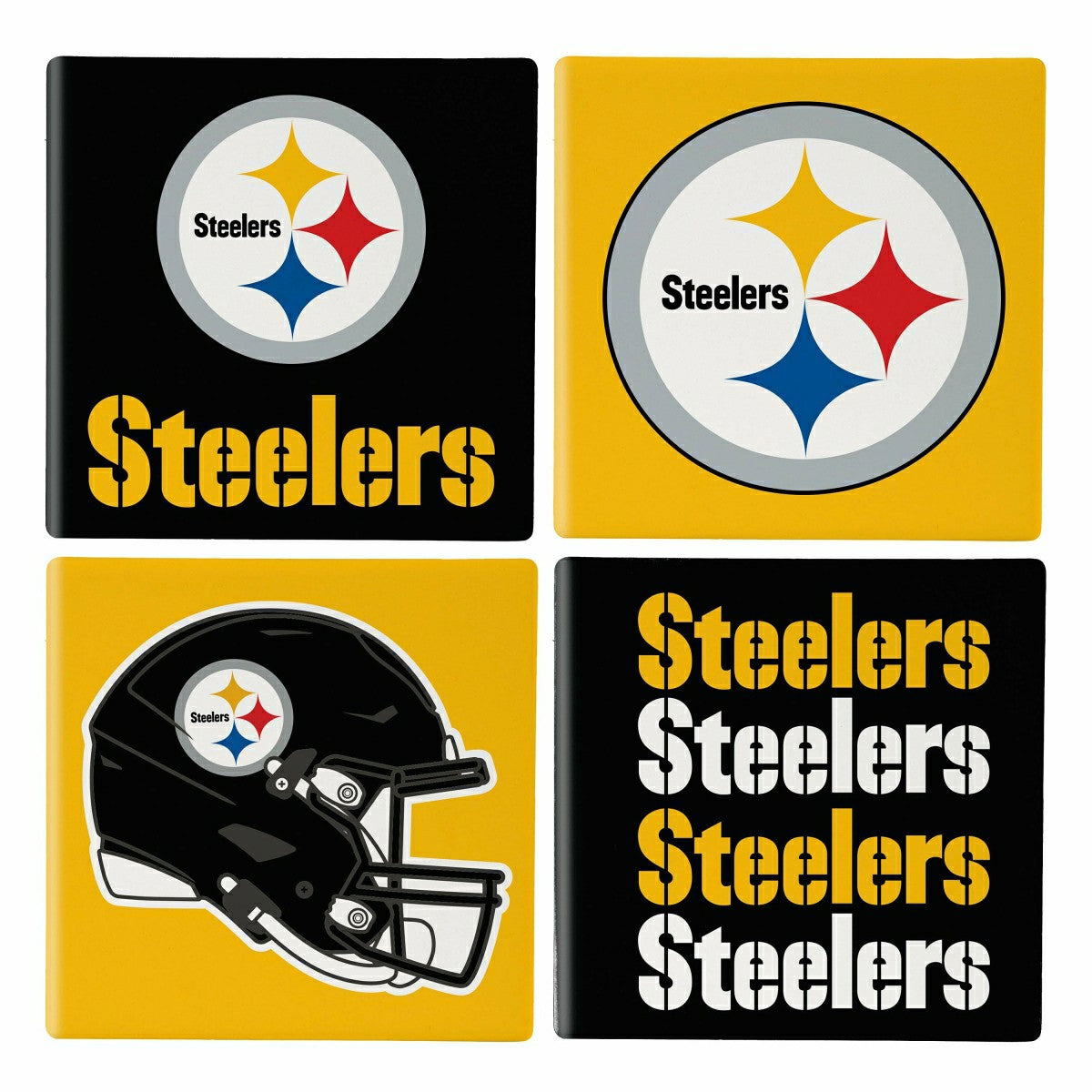 Pittsburgh Steelers Ceramic Coasters Set, 4pcs with Wood Caddy, NFL