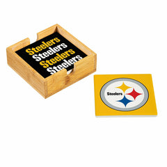 Pittsburgh Steelers Ceramic Coasters Set, 4pcs with Wood Caddy, NFL
