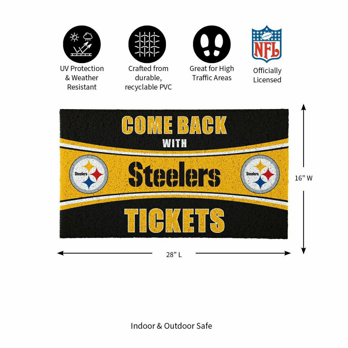 28" x 16" PVC Trapper Mat, Come Back with Tickets, Pittsburgh Steelers, NFL