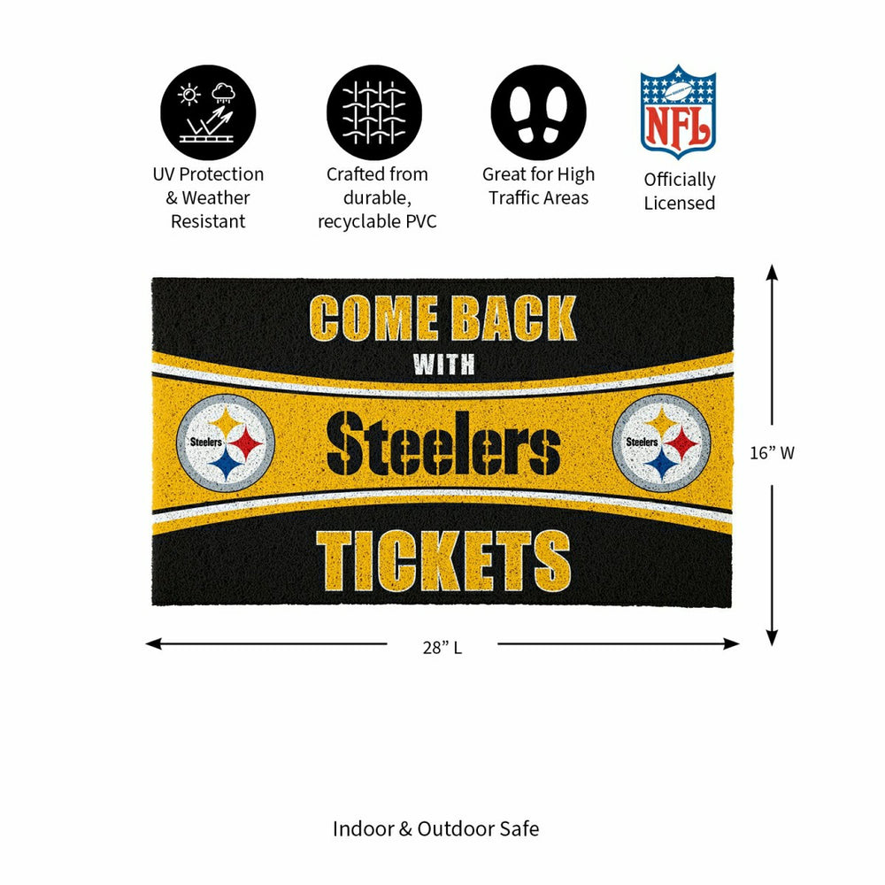 28" x 16" PVC Trapper Mat, Come Back with Tickets, Pittsburgh Steelers, NFL