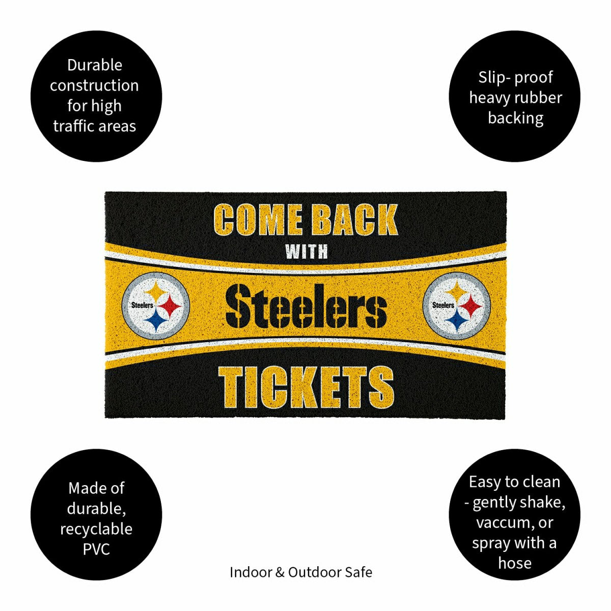 28" x 16" PVC Trapper Mat, Come Back with Tickets, Pittsburgh Steelers, NFL