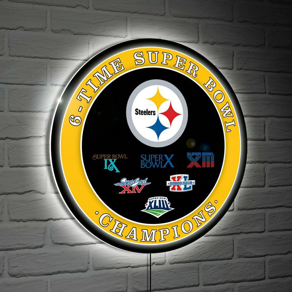 Pittsburgh Steelers 6X Superbowl Champions Football Round LED Wall Dec, NFL, Home