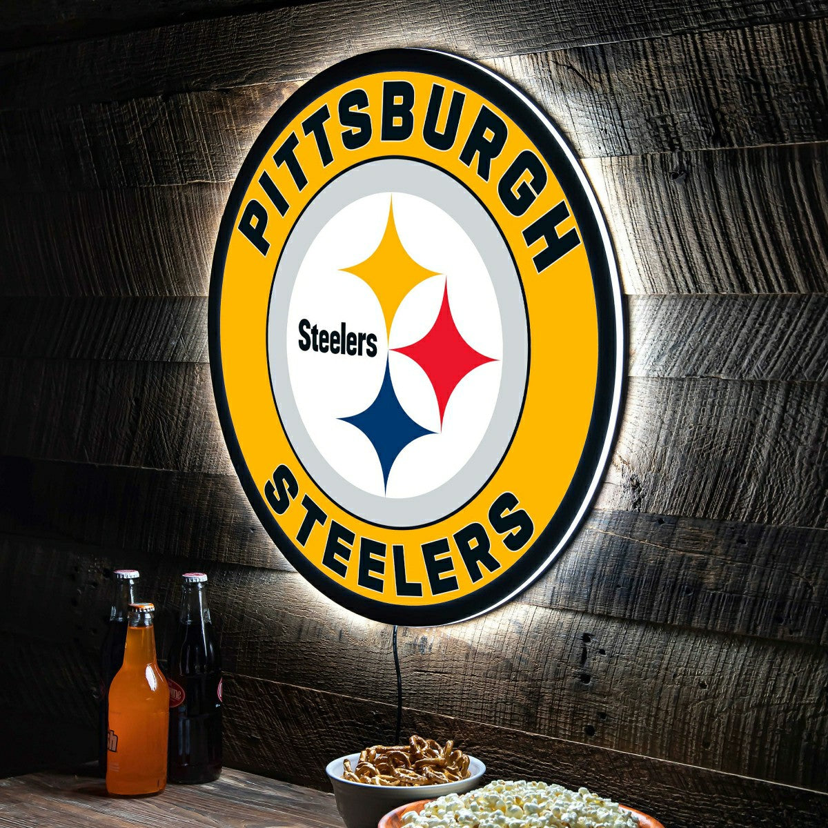 LED Wall Decor, Round, Pittsburgh Steelers, NFL, Home