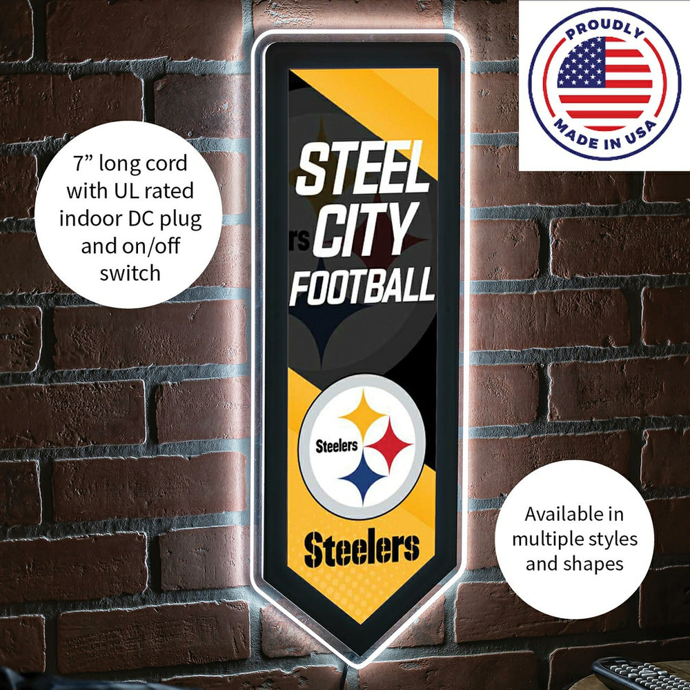LED Wall Decor, Pennant, Pittsburgh Steelers, NFL, Home