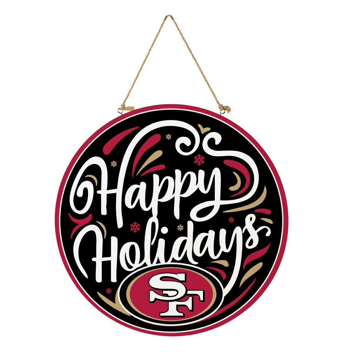 San Francisco 49ers Holiday Round Door Décor with Hanging Rope, 18x18, NFL, Home