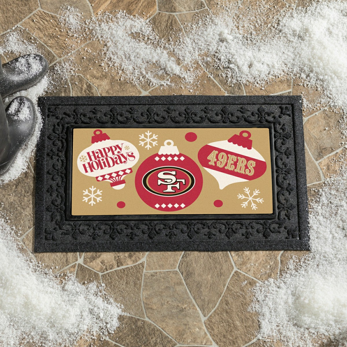 San Francisco 49ers Holiday Flocked Coir Sassafras Switch Mat, 22"x10", NFL
