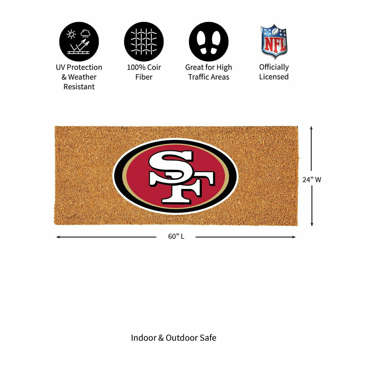 San Francisco 49ers Extra Large Full Color Coir Mat, 60"x24", NFL