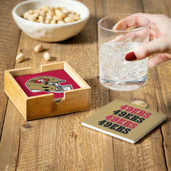 San Francisco 49ers Ceramic Coasters Set, 4pcs with Wood Caddy, NFL