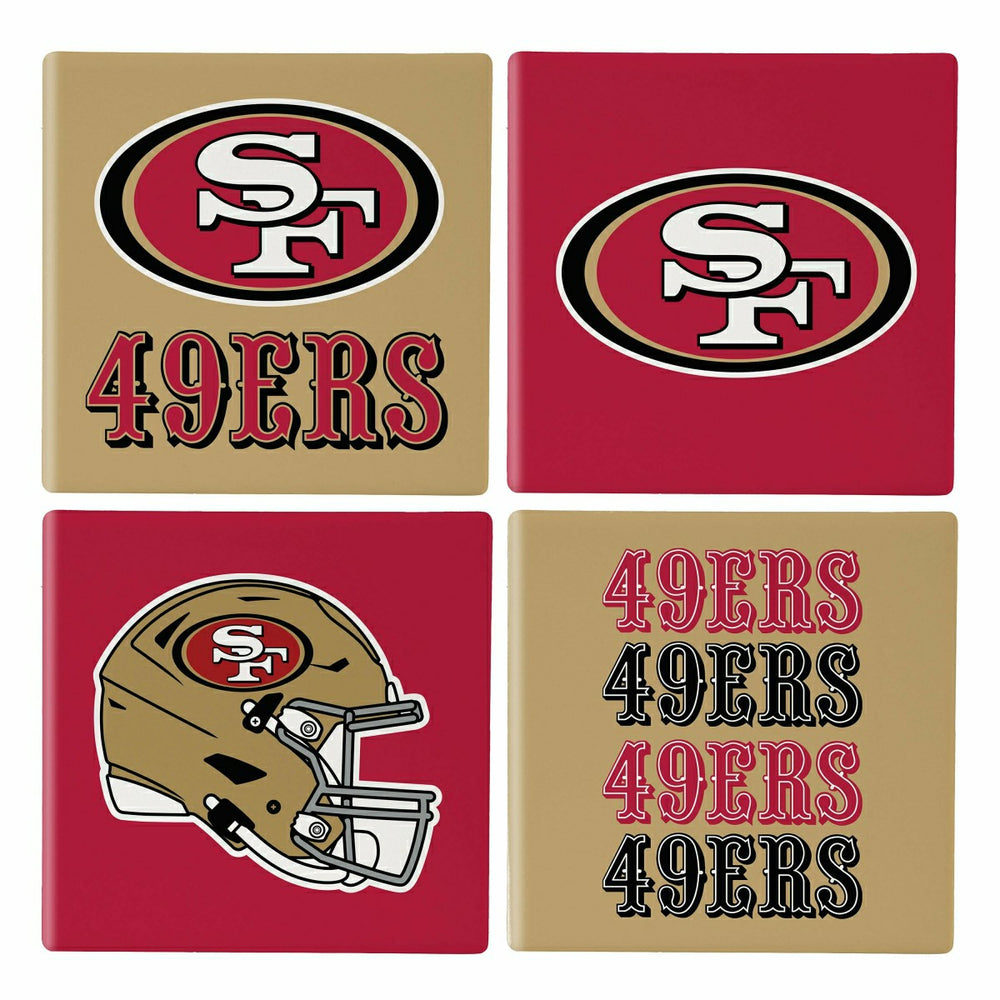 San Francisco 49ers Ceramic Coasters Set, 4pcs with Wood Caddy, NFL