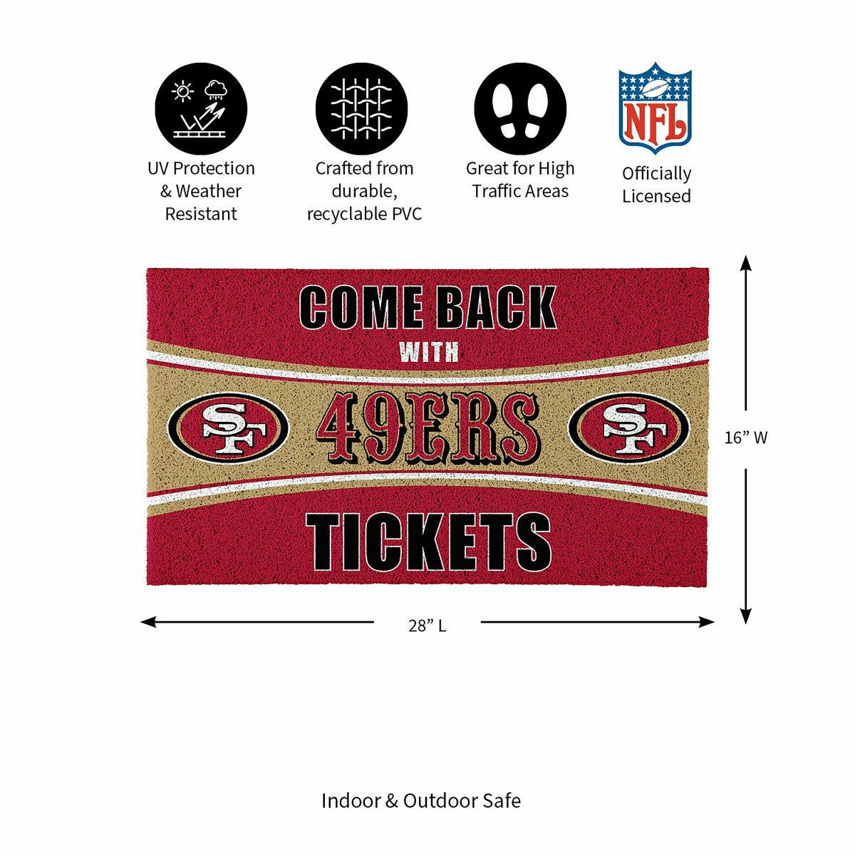 28" x 16" PVC Trapper Mat, Come Back with Tickets, San Francisco 49ers, NFL